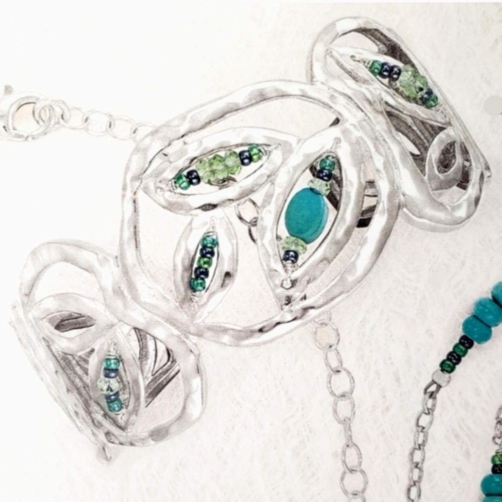 Rare Silpada 925 Sterling Silver Turquoise 'Garden Party' Cuff Bracelet B2182